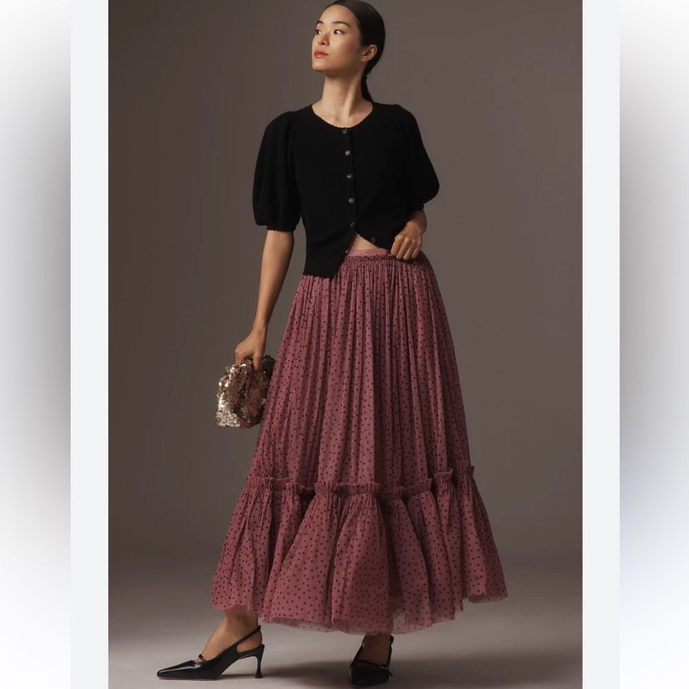 Anthropologie Maeve Tiered Tulle Maxi Skirt